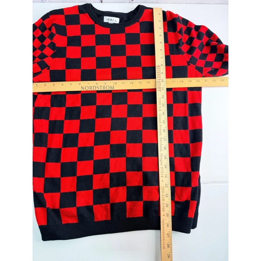 The Rail Checkerboard Sweater Mens L Red Black Punk Grunge Knit Crewneck Top - Picture 6 of 7
